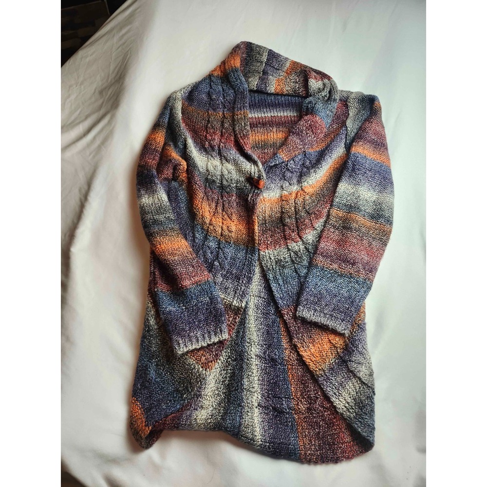 AVA Cardigan Sweater Womens XL Multicolor Knit Shawl Collar Long Sleeve Cozy